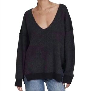 Free People Sweater Weather Oversized V-Neck Sweater Gray
